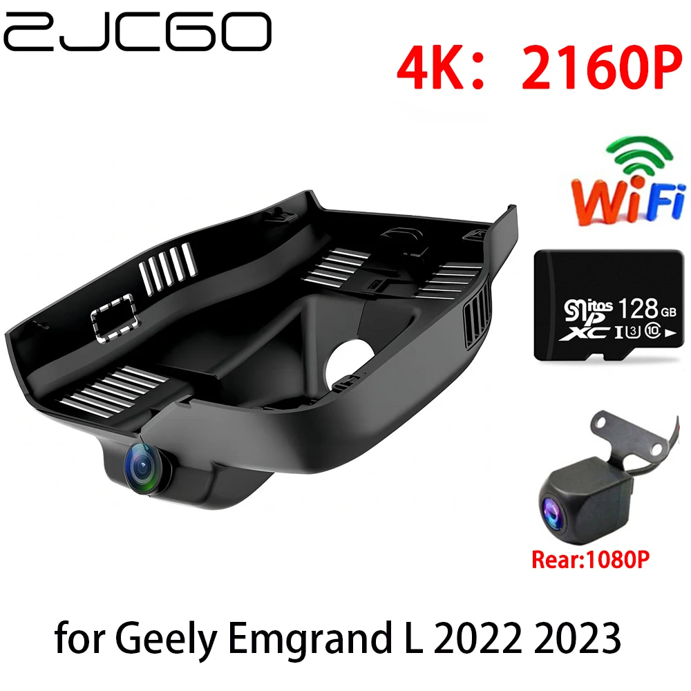 ZJCGO 4K Car DVR Dash Cam Wifi Front Rear Camera 2 Lens 24h Monitor parking for Geely Emgrand L 2022 2023