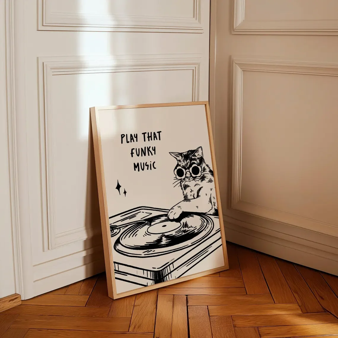 Play that Funky Music Print, Retro-Katzendruck, Musikplakat, lustige Katzenkunst, trendige Barkunst, Bardekoration, Musikdruck, Musikliebhaber GIF