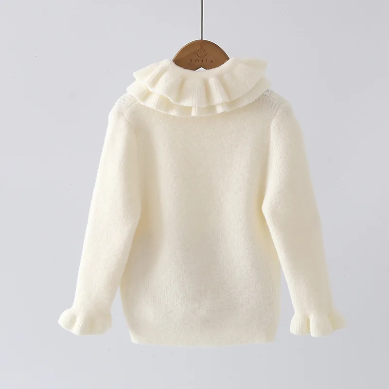 New Brand Designer Double Ruffle Collar Girls Knit Sweater Nice Flared Cuffs Long Sleeve Solid Girls Children Base Shirt JY09202 5