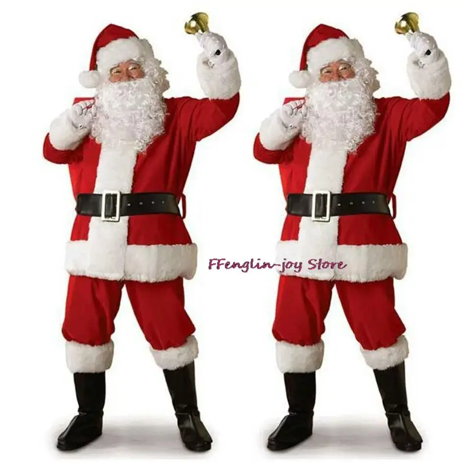 Christmas Santa Claus Costume Cosplay Santa Claus Clothes Fancy Dress In Christmas Men 5pcs/lot Costume Suit For Adults hot