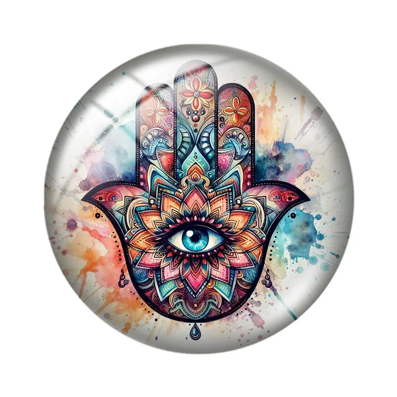 Watercolor  Hamsa Clip 10pcs 12mm/18mm/20mm/25mm Round photo glass cabochon flat back Making findings for bracelets