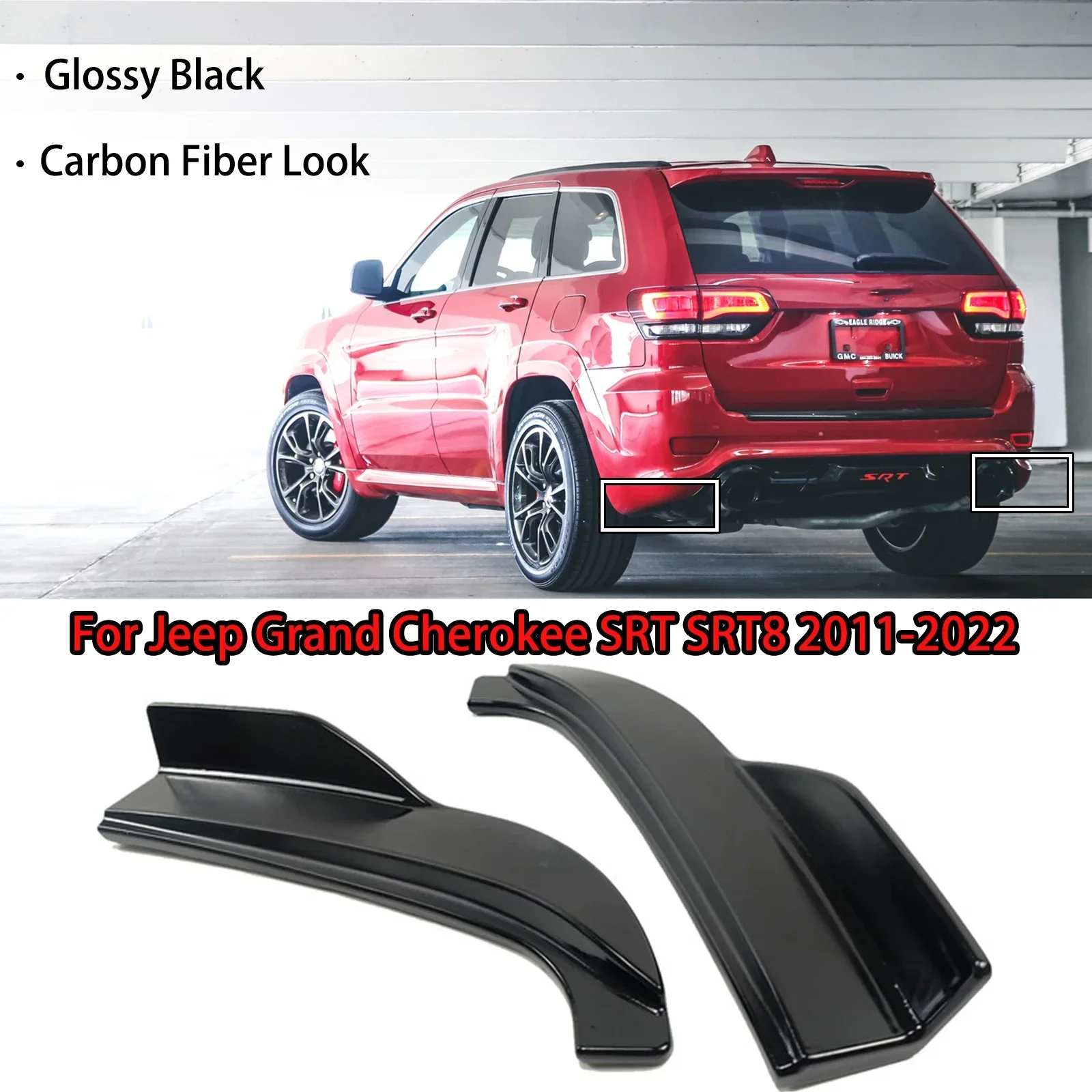 For Jeep Grand Cherokee SRT SRT8 Trackhawk 2011-2022 A pair(Right And Left) Rear Bumper Side Corner  Glossy Black Carbon Fiber