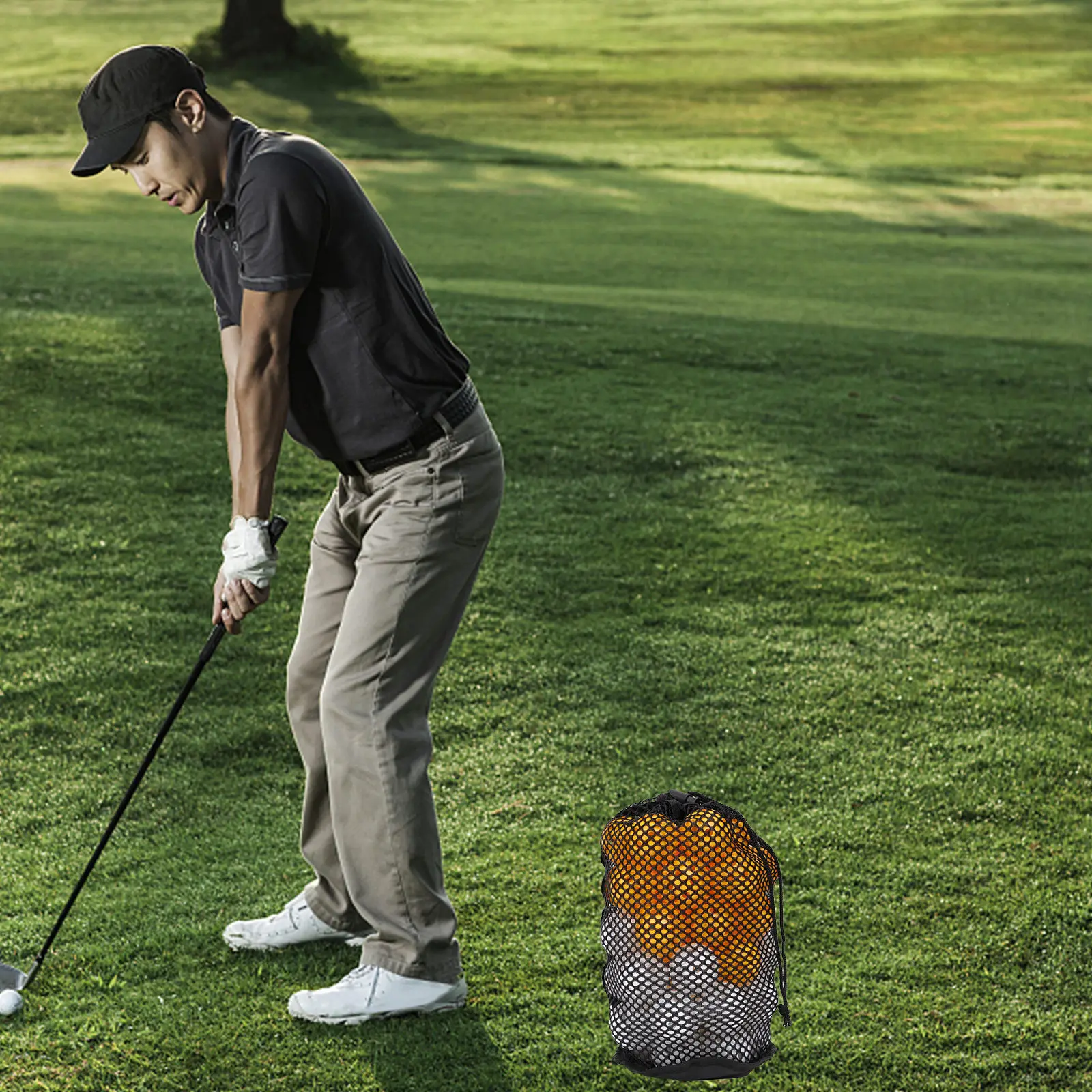 

Sturdy Wear-Resistant Nylon Golf Ball Mesh Bag Multi-Use Portable Sports Balls Organizer Large Opening Easy Access Ventilation