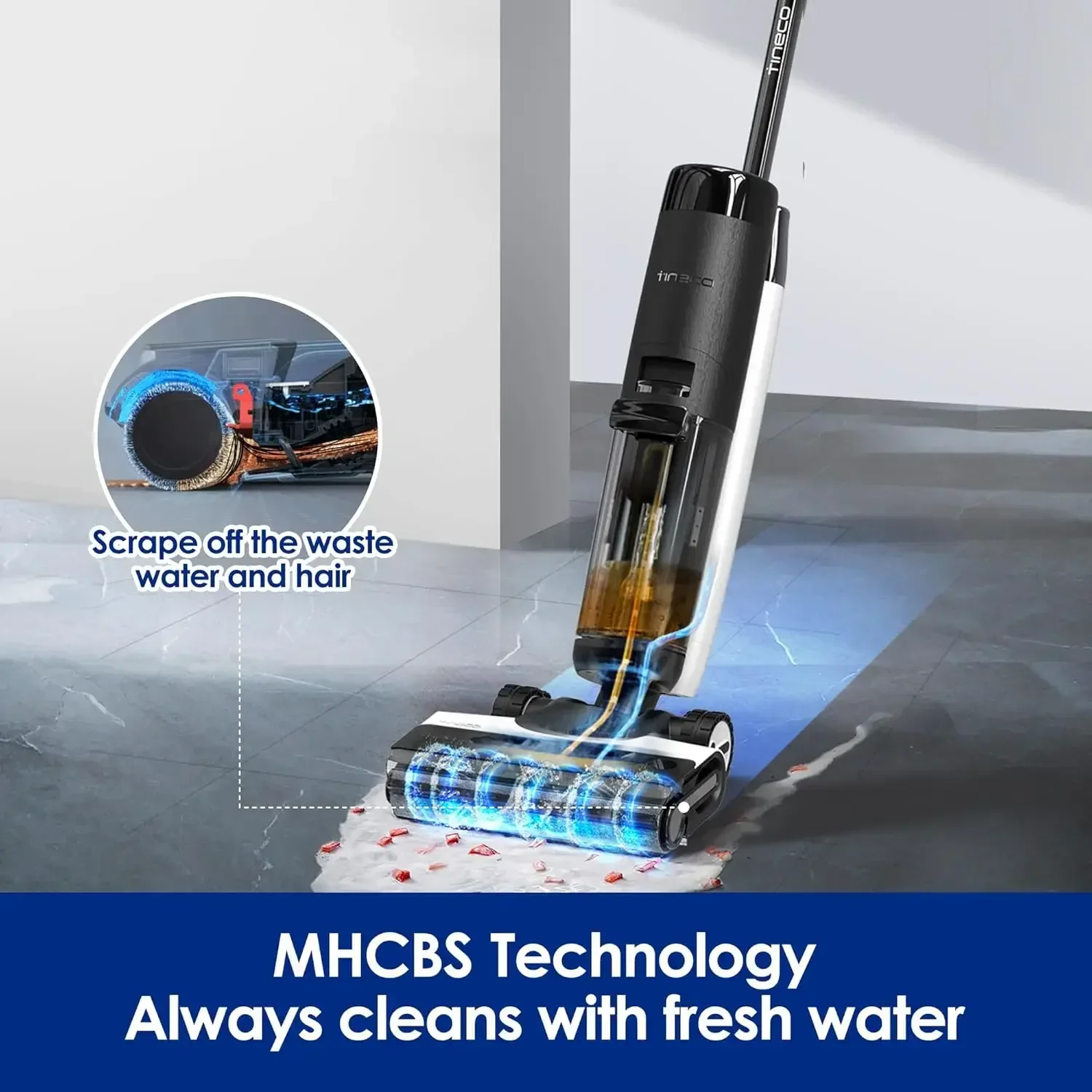 Smart Floor Cleaner Mop for Hard Floors, Long Run Time, Dual-Sided Edge Cleaning, Self-Cleaning, Centrifugal Drying Process