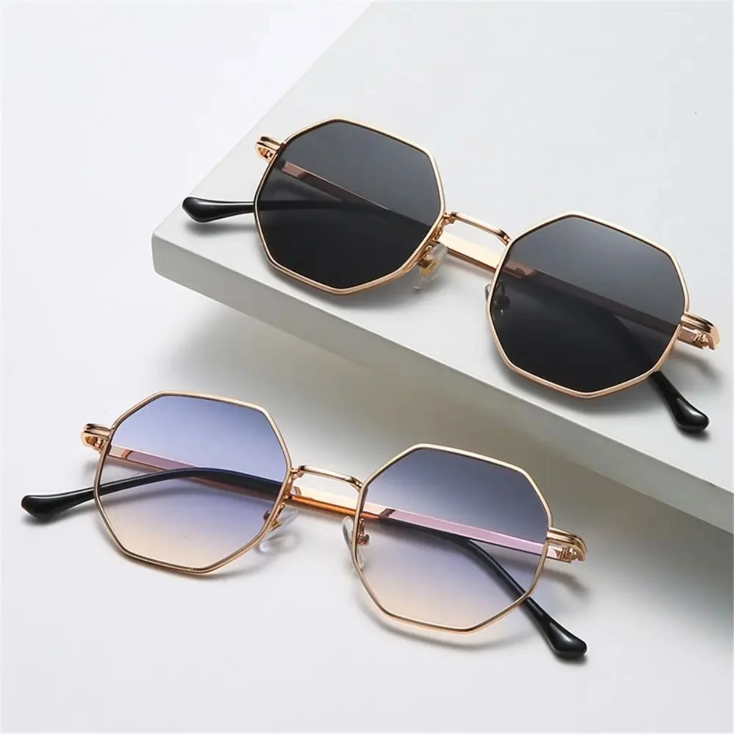 Brand Design 2024 Fashion  Polygonal Metal Sunglasses Retro Ladies Glasses Classic Trend  Driving Travel Eyewear Uv400