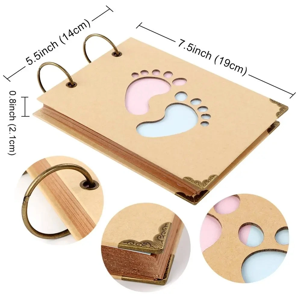 Little feet Personalized Wooden Printed Photo Album for Baby Memory Book DIY First Year Journal Unique Gift Baby Shower Birthday