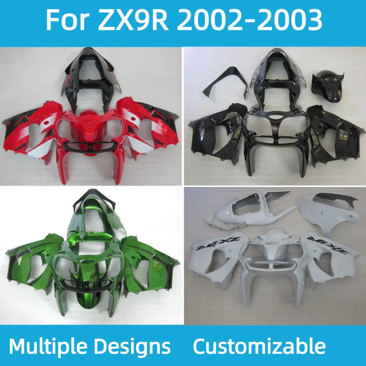 

Комплект обтекателей из АБС-пластика для Kawasaki ZX9R 2002 2003, индивидуальные обтекатели для мотоцикла ZX 9R 02 03