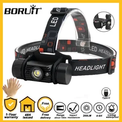 BORUiT IR Sensor LED Headlamp 18650Battery USB Rechargeable Headlight Waterproof Work Torch Fishing Camping Head Flashlight