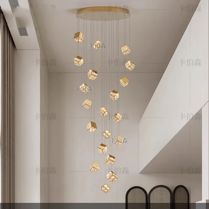 Modern Crystal Chandelier for Home Decoration, Stair Pendant Lamp, Living Room Pendant Lights, Iluminação Interior