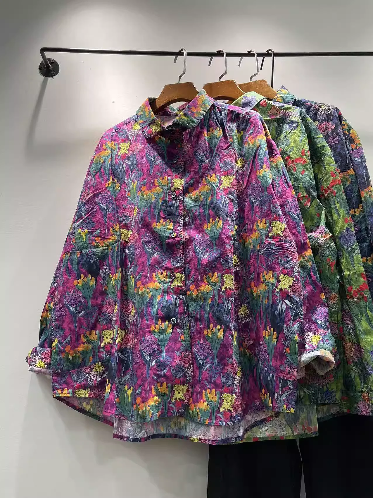 

Bust 128cm Enianechu spring clothes cotton purple green blue tie-dye print shirts and blouses for women harajuku fashion tops