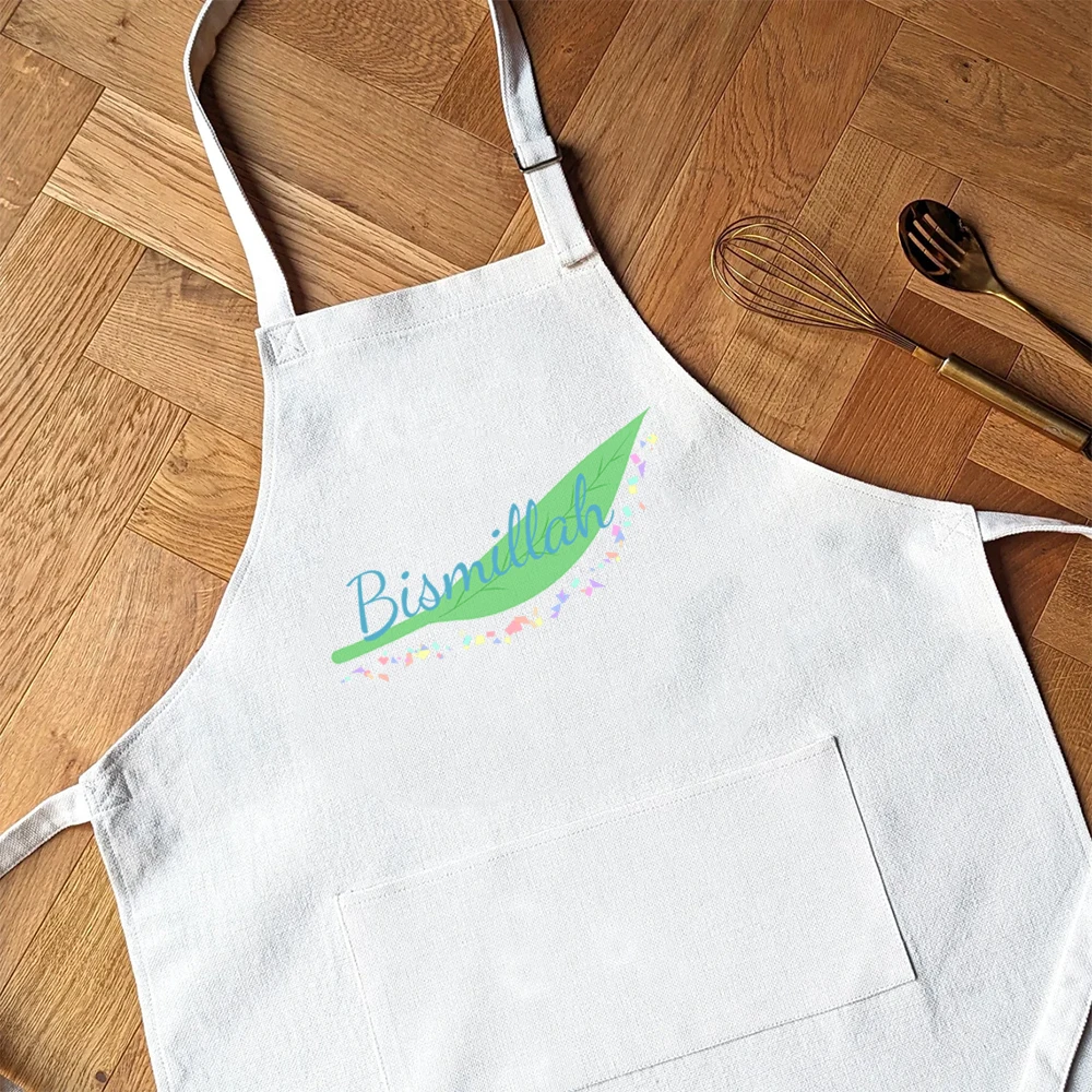 White Bismillah Apron Kitchen Accessories Ramadan Decoration Apron Gift for Chef Mom Baking Eid Al-Adha Hajj Eid Mubarak Item