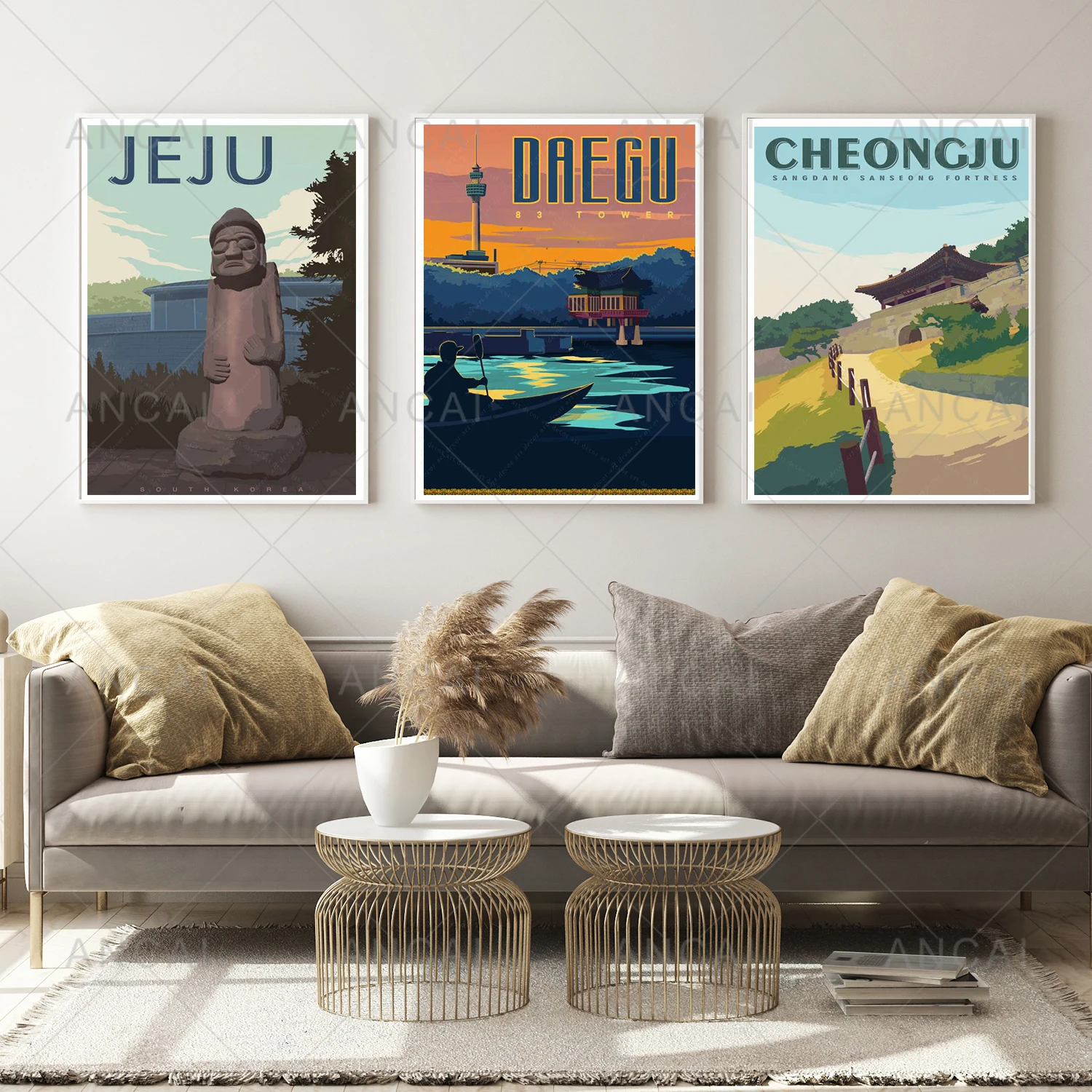 Póster de Arte de paisaje Retro Vintage, pintura en lienzo, imágenes de pared impresas, regalos de decoración del hogar, Corea del Sur, Jeju, Daegu, Cheongju