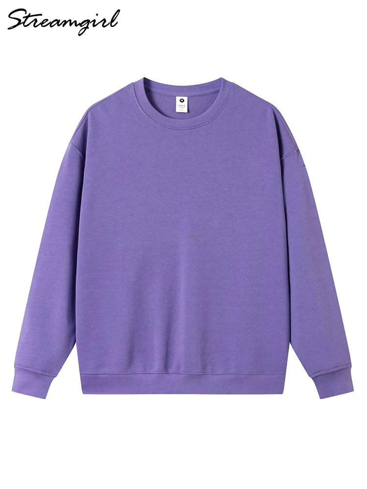 Streamgirl Women Sweatshirt Oversize Purple Tops Solid Loose Pullovers 360g  100 Cotton Outwear Vintage Sweatshirts For Women