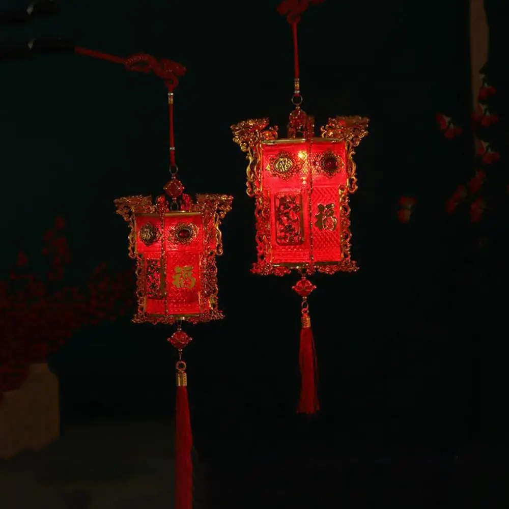 Dekorative chinesische Art tragbare Laterne traditionelle PVC LED Licht tragbare rote Laterne hängende Beflockung Stoff