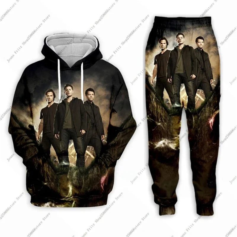 Supernatural 2Pcs Set 3D Print Hoodie Sweatshirt Men's Tracksuit 2 Piece Set Sportwear Men Women Unisex Clothing Kids Sets