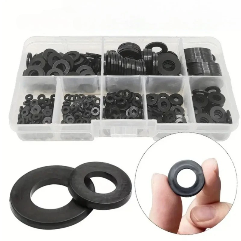 350Pcs Black Nylon Flat Washers Set M2 M2.5 M3 M4 M5 M6 M8 Insulation and Shock Absorption Pad Tools