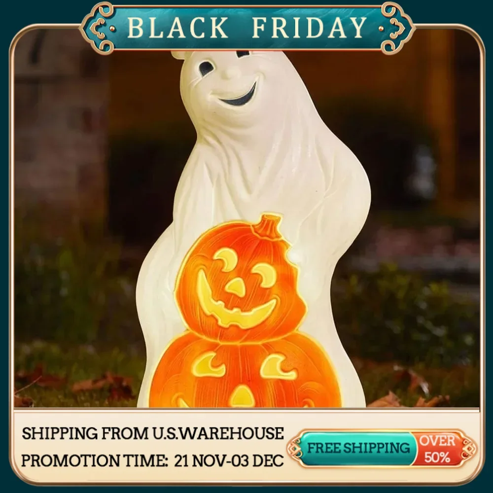 Products 56480 60-Watt Light Up Ghost and Pumpkin Halloween Outdoor Garden Statue Decoration Made from Blow-Molded Plastic