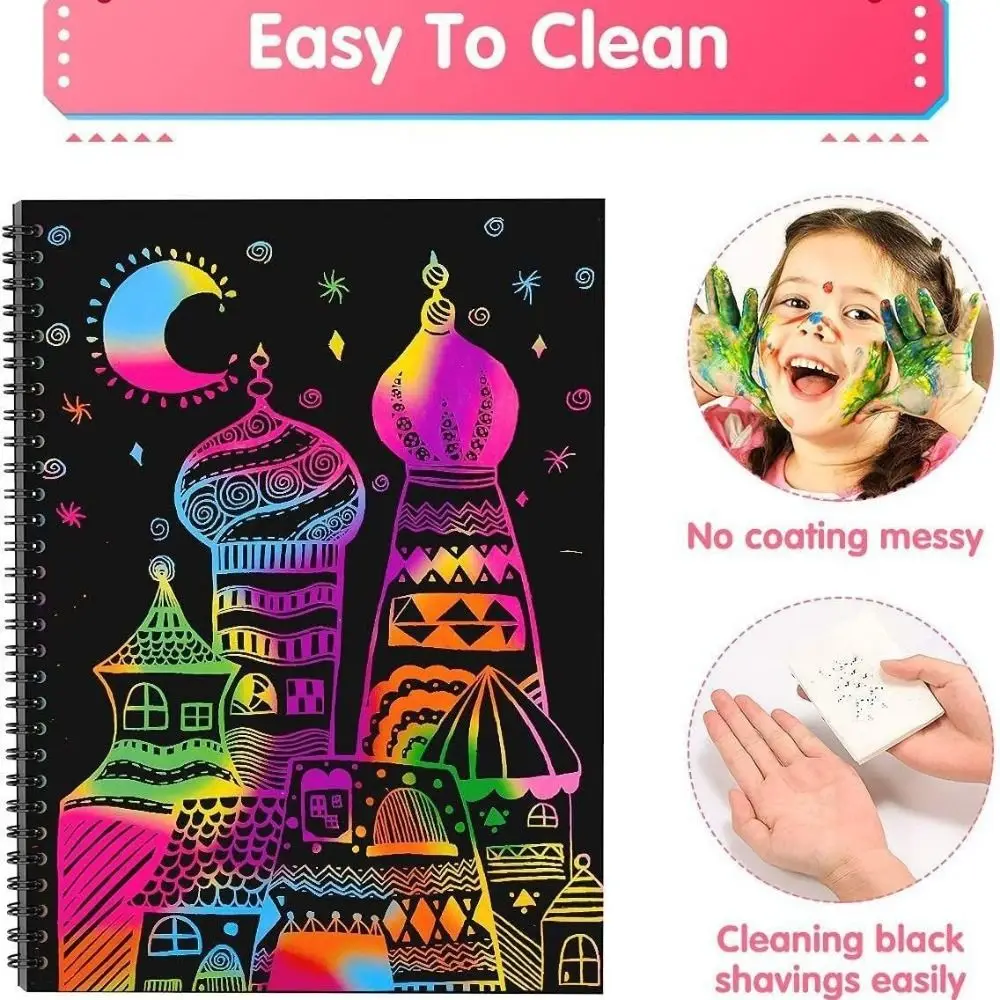 Criativo com caneta de madeira arco-íris scratch book colorido cor lisa desenho papel sem odor neotérico papel brilhante nota crianças presente