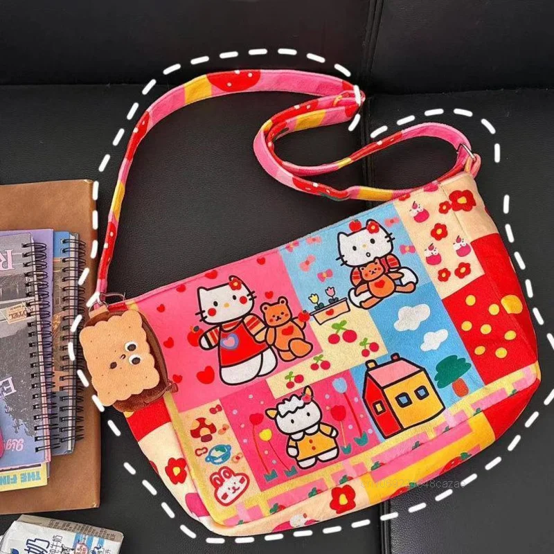 Sanrio Hello Kitty Cartoon Print Crossbody Bag Cute College Style Sweet Y2k Girl Shoulder Bag Japanese Style New Fashion Handbag