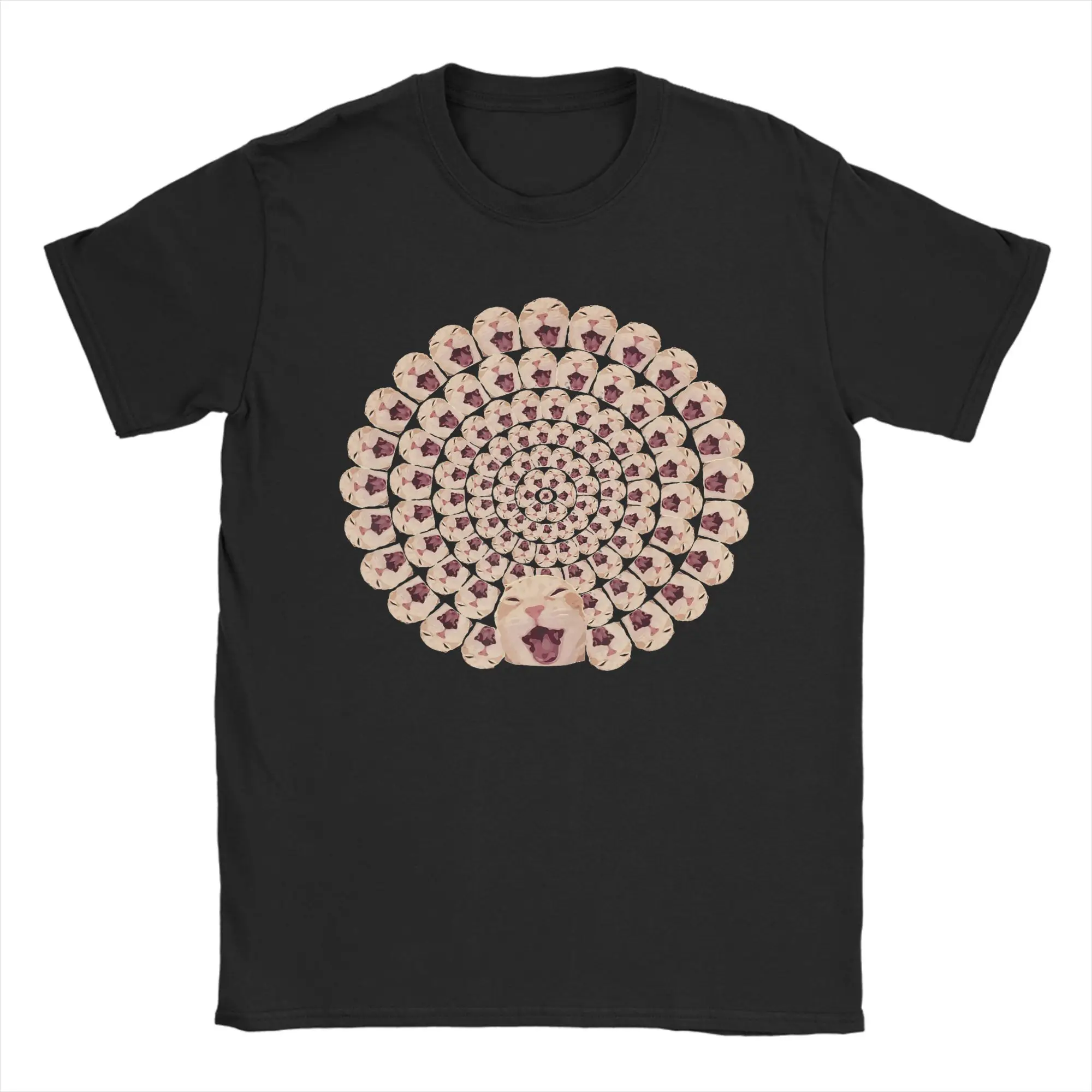 Men T-Shirts Funny Laughing Cat Mandala Meme Reaction Awesome Pure Cotton Tee Shirt Short Sleeve  T Shirt Crewneck Tops Printed