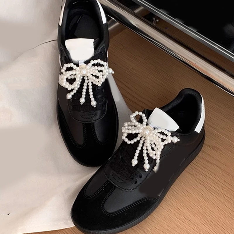 2pcs Stylish Bowknot Shoe Buckle Pearl Bows Shaped Shoe Clip Flower for Keychain