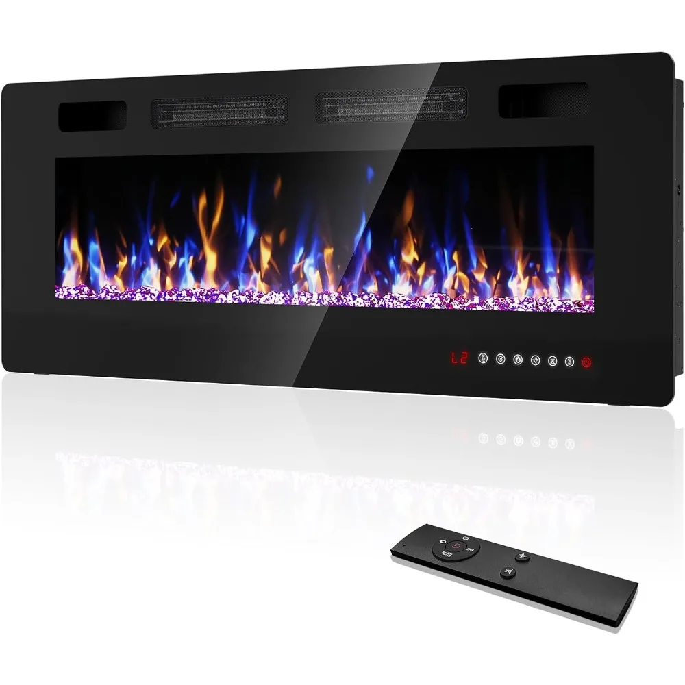 NEW 50” Recessed and Wall Mounted Fire Places Electric Fireplace with Remote Control, Toucn Screen