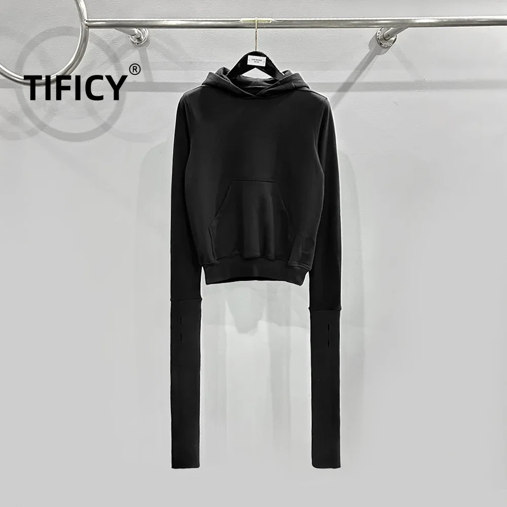 TIFICY High Street Women's 2024 Spring/Summer Long Sleeve Design Personalized Solid Color Drawstring Base Hoodie Sweatshirt