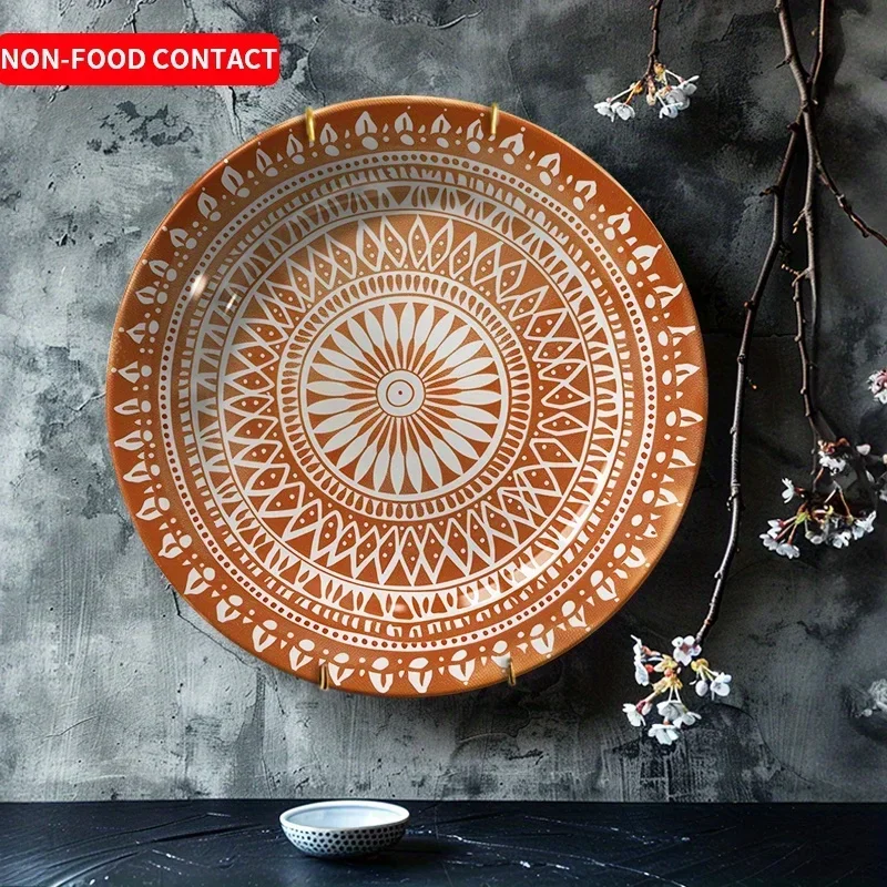 1pc Hand-Painted Ceramic Decorative Plate - Nordic Style Wall Art with Intricate Geometric Patterns, Non-Food Contact Home