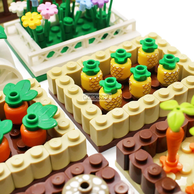 Marumine Blocks Bricks Orchard Flower Garden Street Green Belt Plant MOC City Building Model Kit Road View DIY Accessories Parts