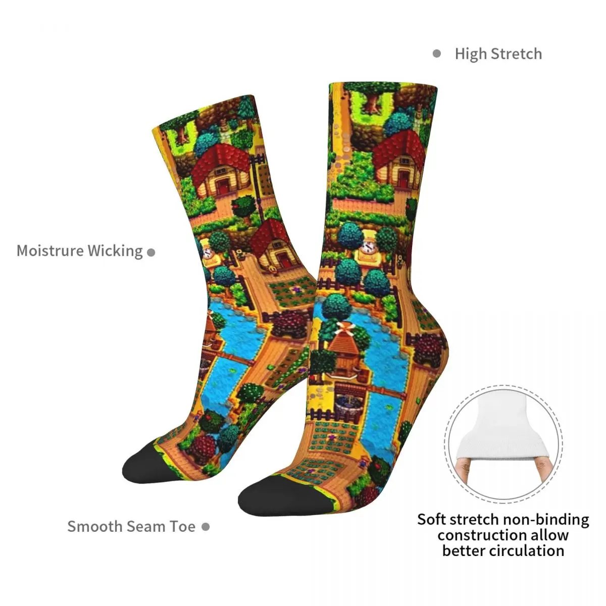 Stardew Valley Map Socks Harajuku Super Soft Stockings All Season Long Socks Accessories for Man's Woman's Gifts