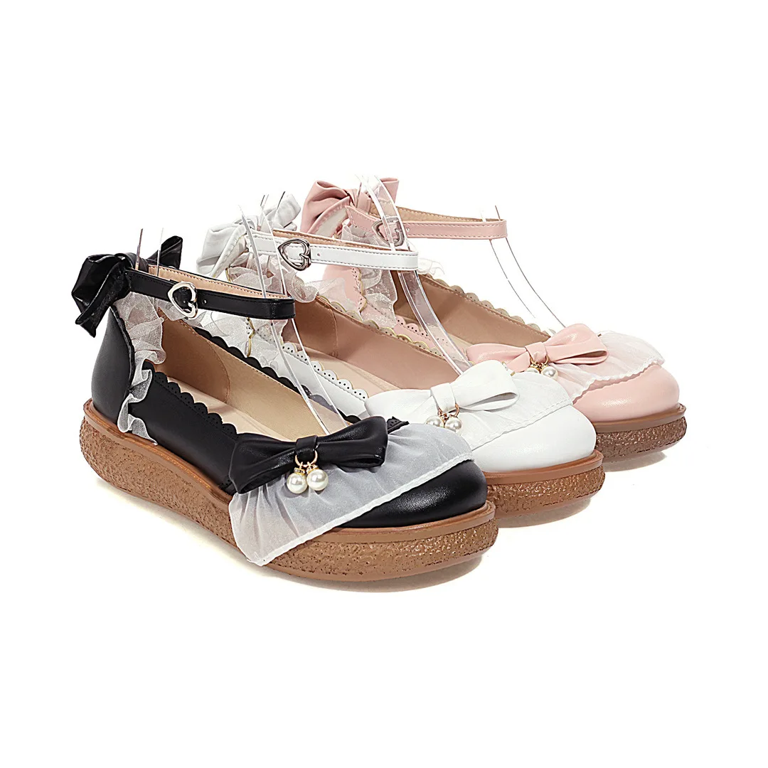 2025 New Summer Women's Retro Round Head Single Shoe 30-43 Solid Color Butterfly Buckle With Shallow Mouth Lolita Single Shoe