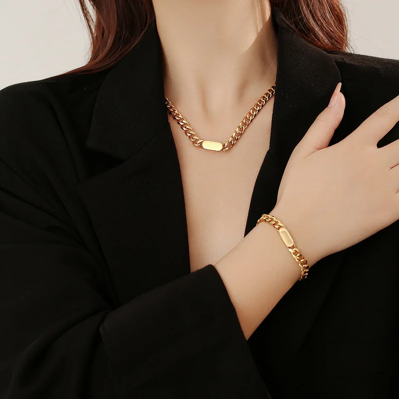 

316L Stainless Steel Fine High Quality Jewelry Sets Hip Hop Hyperbole Charms Thick Chain Choker Necklaces Bracelet For Men Women