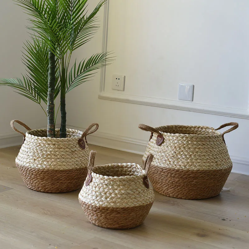 

Nordic Plant Crafts Straw Decorative Straw Bags Flower Pot Desktop Home Bamboo Flower Baskets Bamboo Woven Basket Eco-friendly