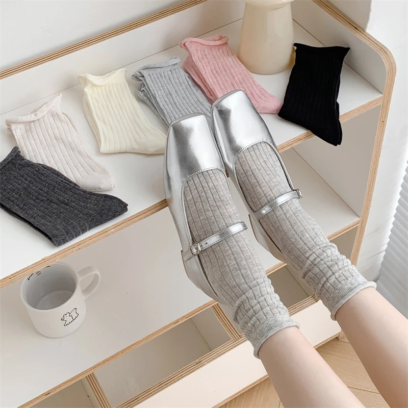 

Socks For Women Thin Summer New Solid Color Breathable Casual Crew Socks Female Simple Trendy Basic Loose Socks Preppy Style
