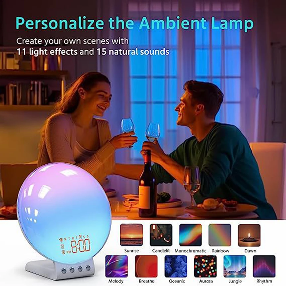 Cool Style Sunrises Alarm Clock With Wireless Charger Multifunctional Decorative Lamp For Bedroom