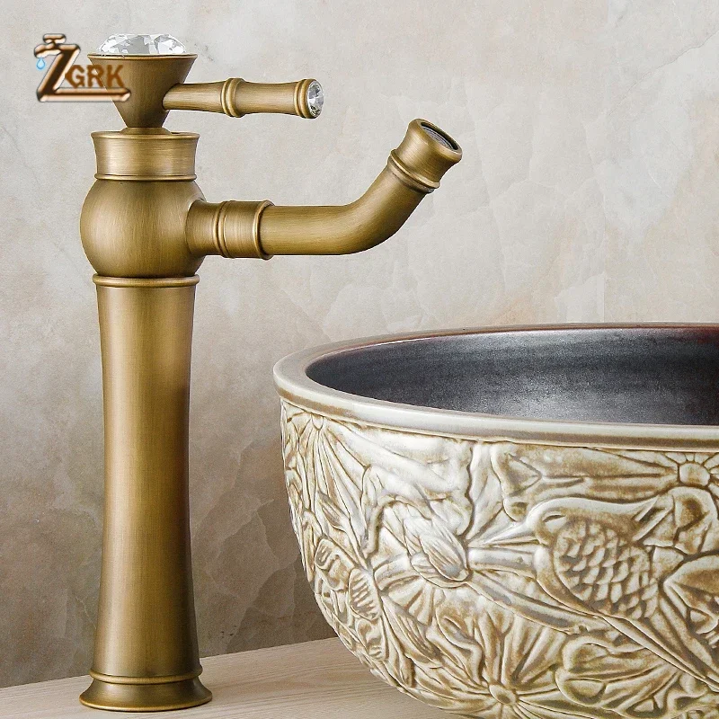 ZGRK Basin Faucets Brass Bathroom Sink Faucet Crystal Single Lever Rotate Spout Mixer Tap Hot Cold Water Taps