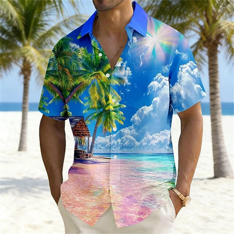 

Men's Print Hawaiian Shirt Casual Short Sleeve Button Down Shirt With Tropical Design Summer Beachwear For Vacation And Daily