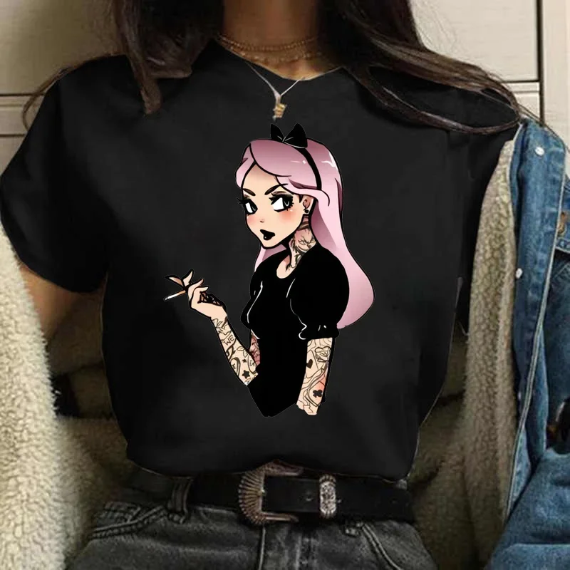 Disney Princess Graphic Print Women T-shirt Harajuku 90s Punk Aesthetics Top Female Tshirt Summer Fashion Streetwear Y2k Clothes