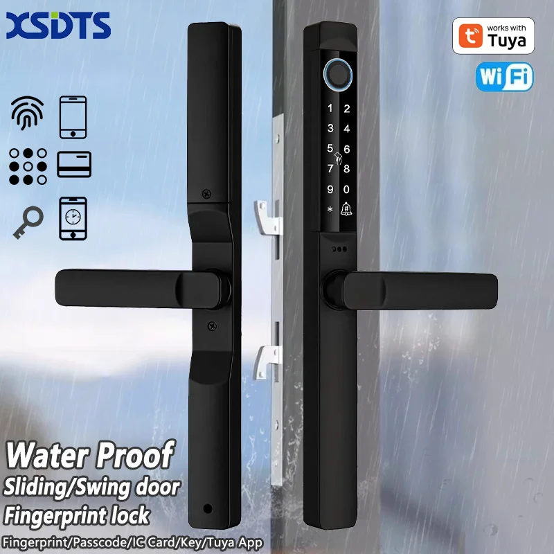 New Waterproof Smart Fingerprint Password Card Tuya APP Door Lock Bridge-Cut Aluminum Alloy For Outdoor Pull Push Sliding Door