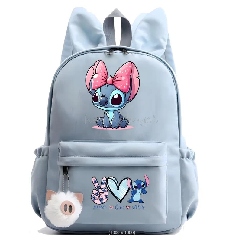 Mochila Lilo e Stitch para meninos e meninas, mochila infantil, mochila escolar casual, mochila de orelhas de coelho de viagem