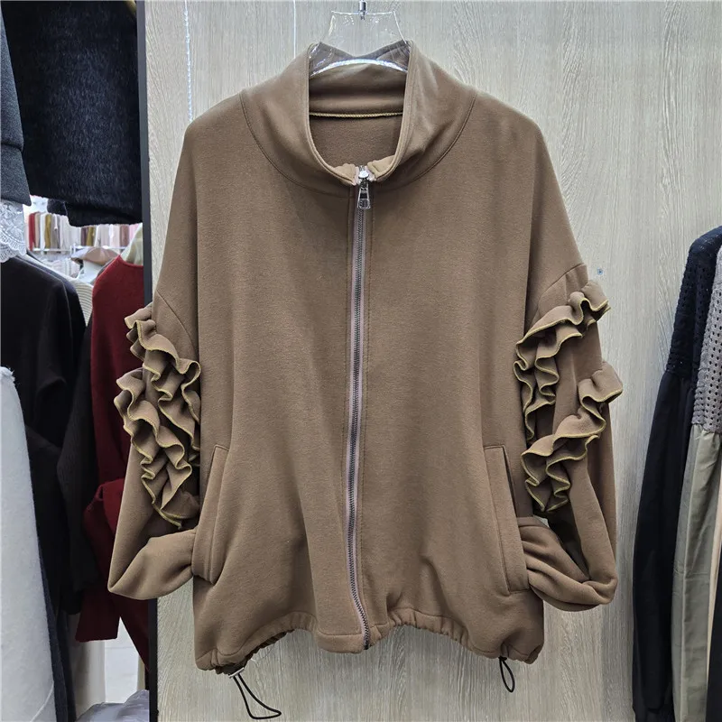 

SuperAen Fashion O-neck Edible Tree Fungus Long-sleeved Sweatshirt for Women 2026 Autumn and Winter New Loose Cardigan Coats