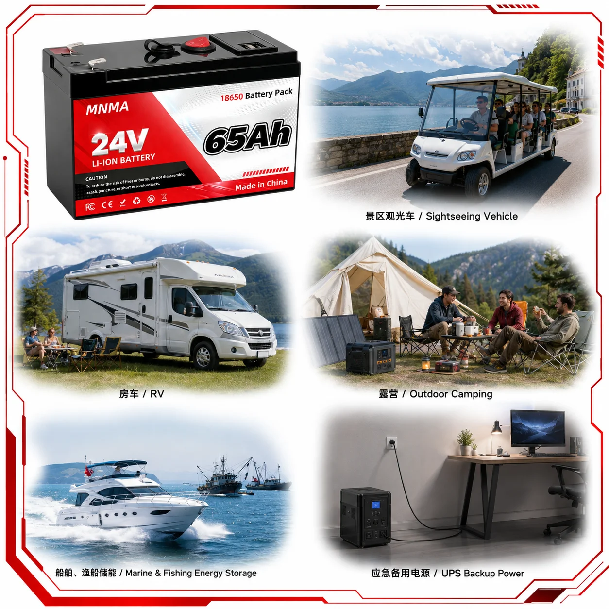 65AH LiFePO4 24V Built-in BMS Lithium Battery Rechargeable Lithium Battery Pack For RV EU fast delivery Battery with charger