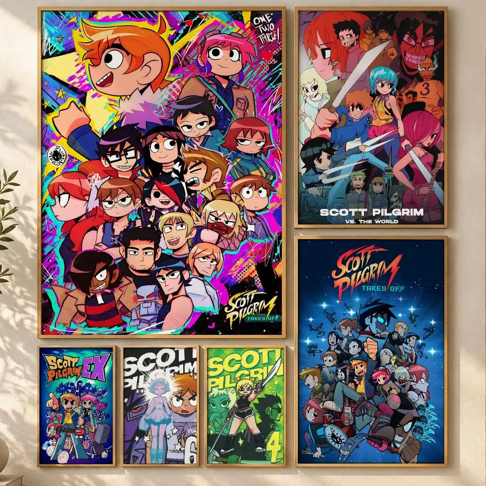 Legendary Comic Scott Pilgrim vs. the World Poster Art  Self-Adhesive No Glue Dorm Wall  Waterproof Coffee House Art Sticker