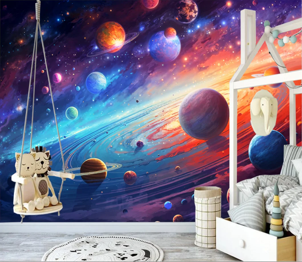 

Пользовательские 3D фреска абстрактные нарисованные вручную красочные планеты Вселенная космос фото обои для гостиной спальни стены украшения дома