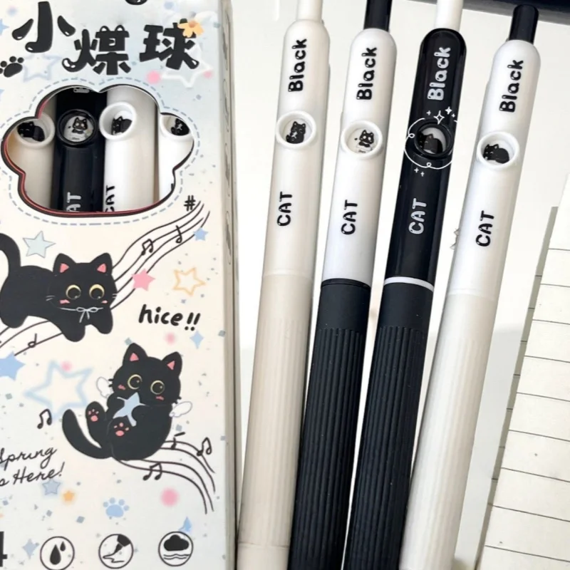 4Pcs Cute Cat Gel Pens 0.5mm Fast Drying Anti-Fading Smooth Writing Ideal for Students Office Notebooks Back-To-School Gift