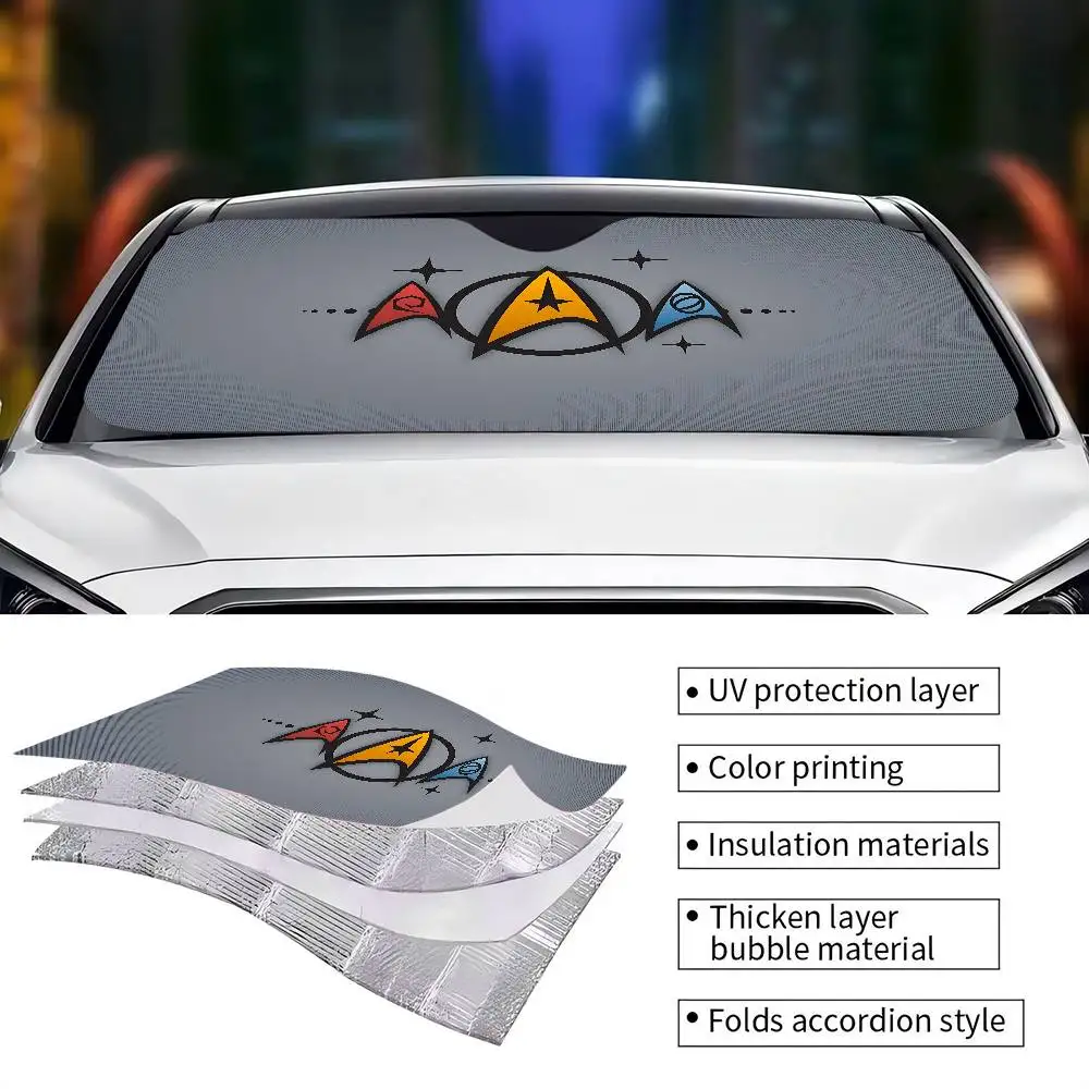 

Classic Sci-Fi Series S-Star T-Trek Sunshade Windscreen 3D Film Plaid Gift Novelty Car Front Window Visor 70x130cm