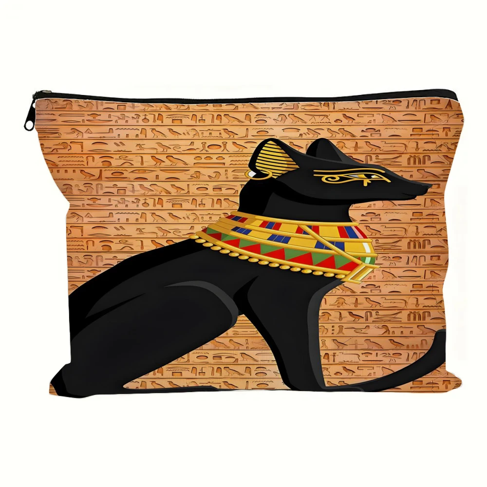 1PC Egyptian Cosmetic Bag Zipper Closure Multi-Functional Travel Pouch Fashionable Linen Makeup Case