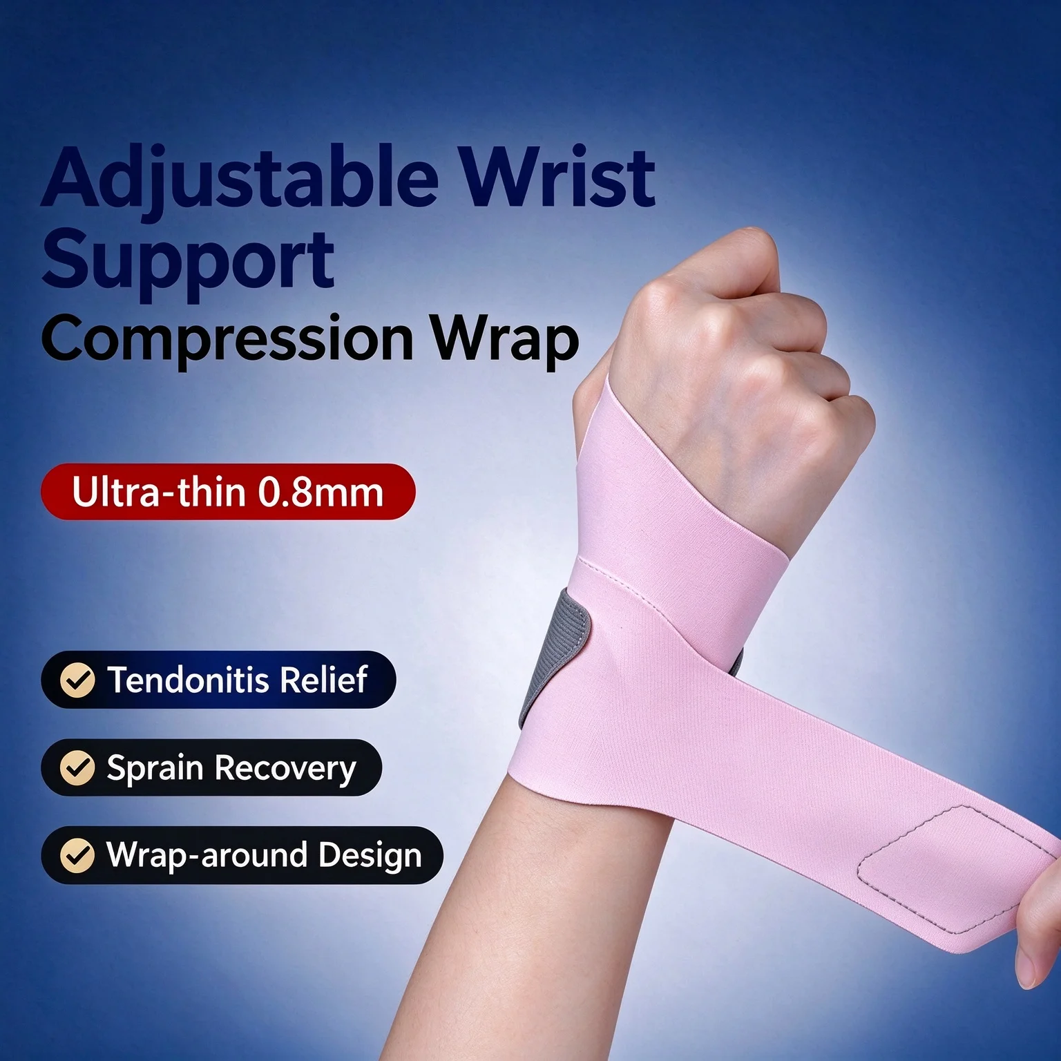 Thin Wrist Brace Support for Sports Gym Workout Tendonitis Arthritis Pain Relief Adjustable Strap