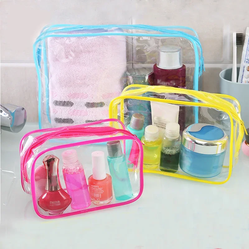 Transparent Black Zipper Makeup Bag Organizer Box Men Women Travel Clear Cosmetic Bag Waterproof Toiletry Wash Make Up Bags Case