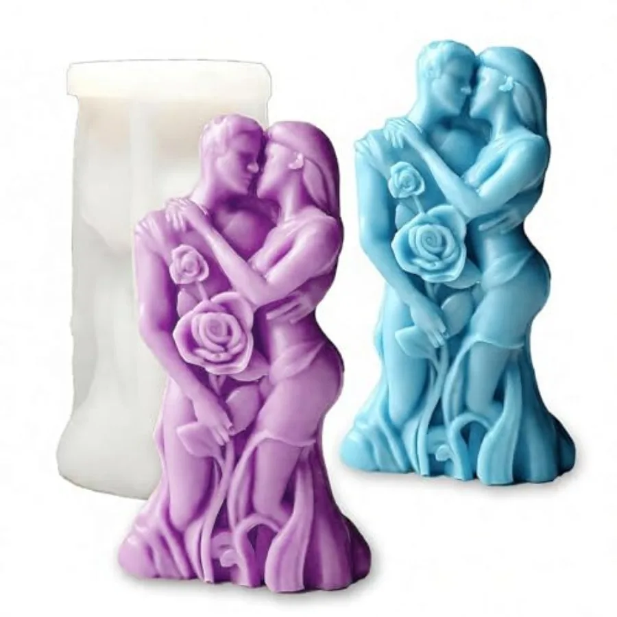 

Valentine's Day Silicone Candle Mold Couple Fondant Chocolate Ice Cake Dessert Decorating Mold 3D Love Candle Soap Wax Resin Co
